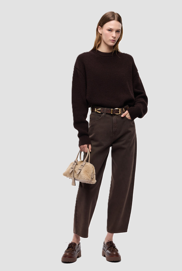 Jeans barrel fit donna marrone 