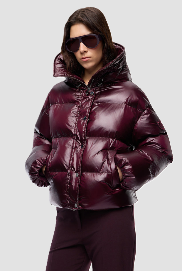 Piumino con cappuccio donna bordeaux 