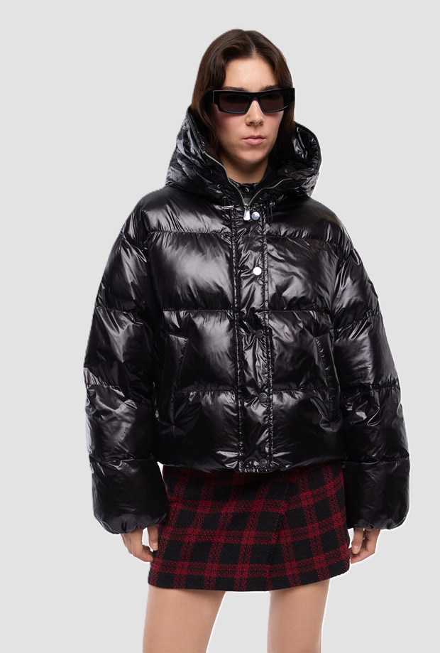 Piumino con cappuccio donna nero 