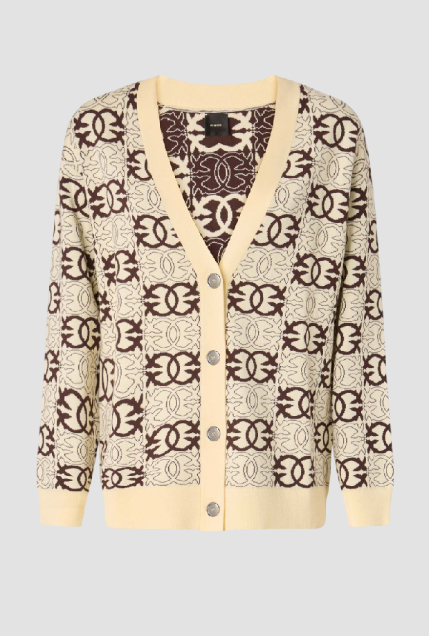 Cardigan a V Love Birds donna beige-marrone 