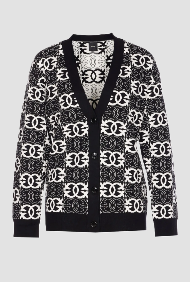 Cardigan a V Love Birds donna nero-bianco 