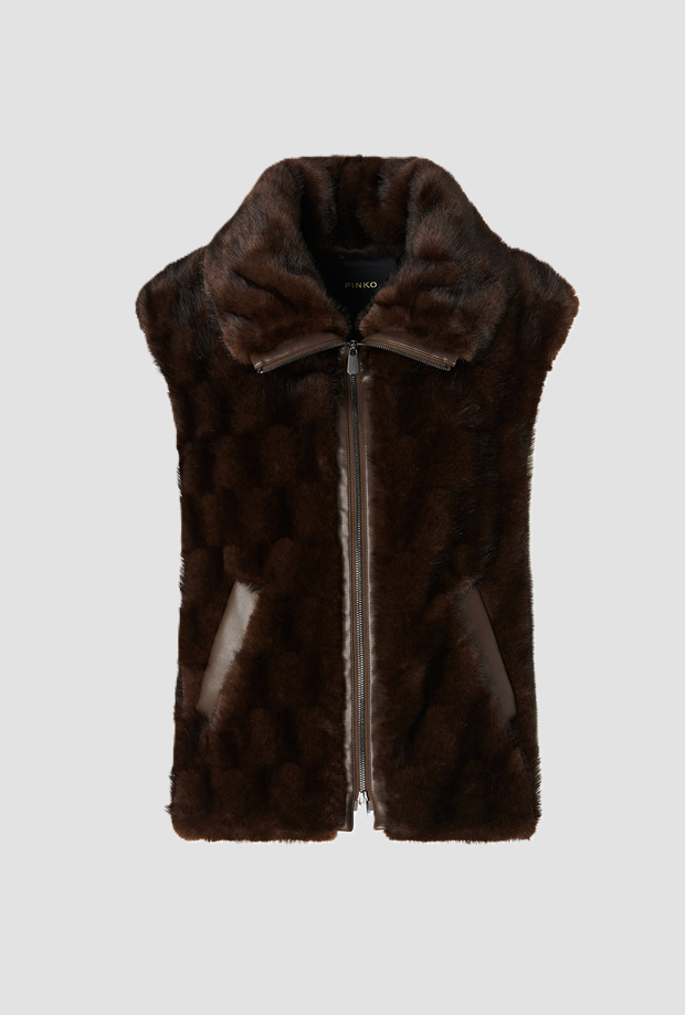Gilet simil-pelliccia donna marrone 