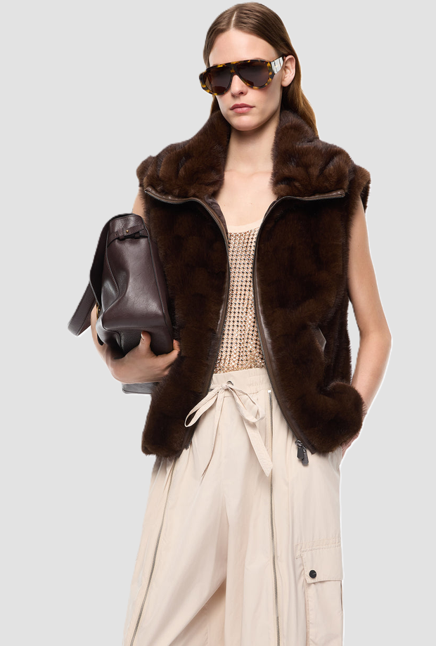 Gilet simil-pelliccia donna marrone 