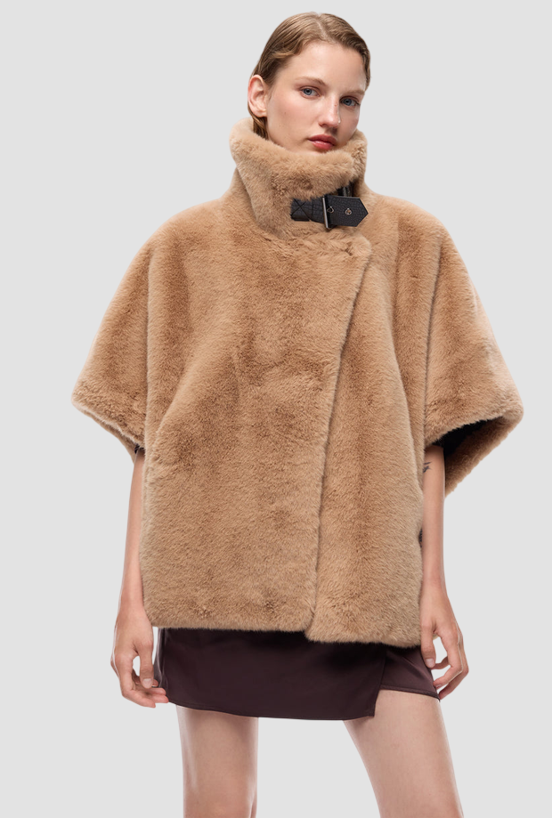 Cappa effetto pelliccia donna beige 