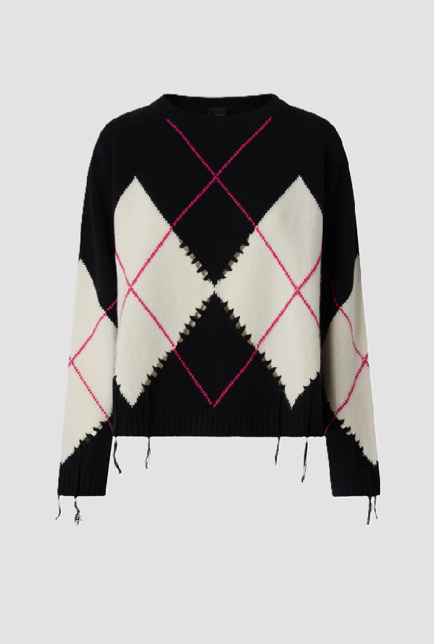 Maglione a rombi donna nero-bianco 