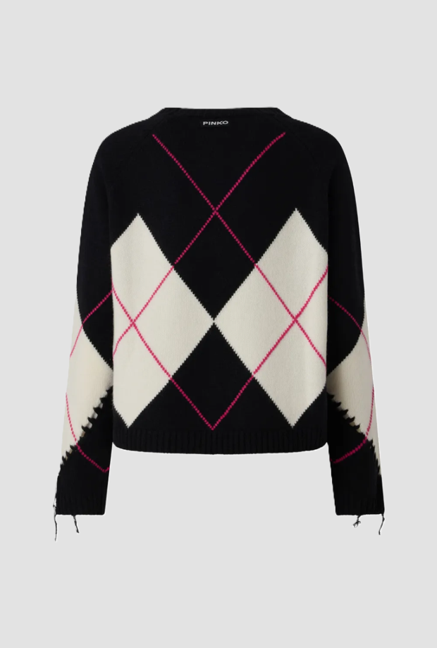 Maglione a rombi donna nero-bianco 