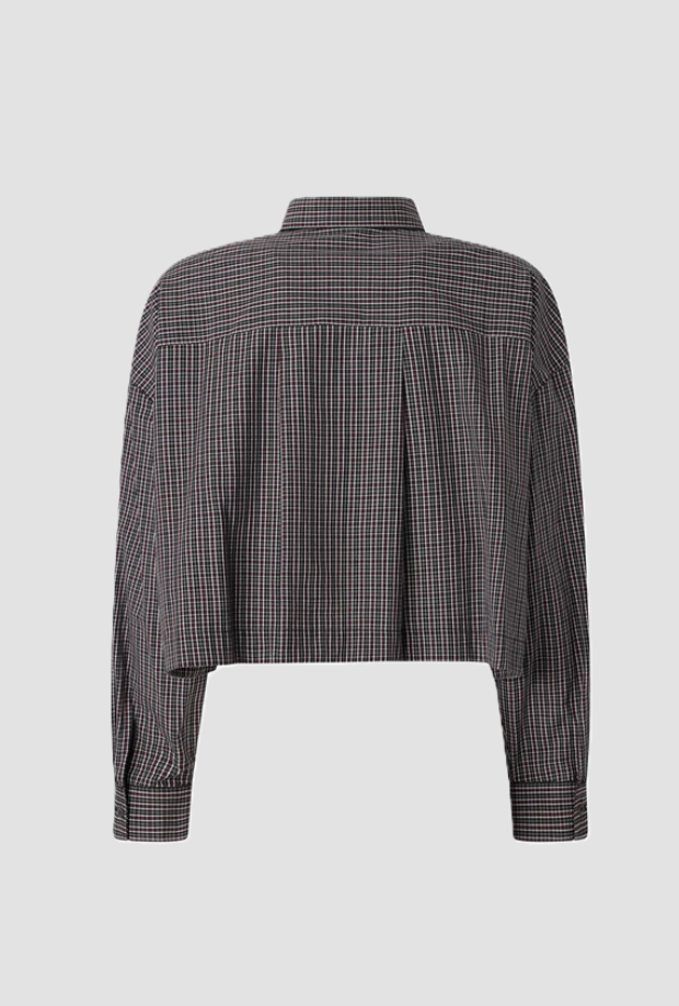 Camicia cropped con cravatta donna grigio 