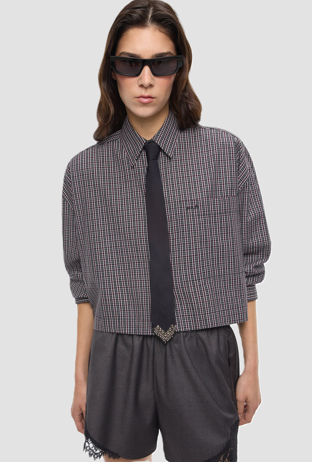 Camicia cropped con cravatta donna grigio 