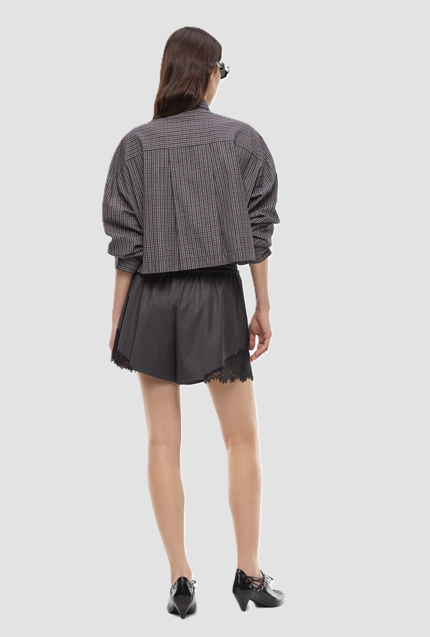 Camicia cropped con cravatta donna grigio 