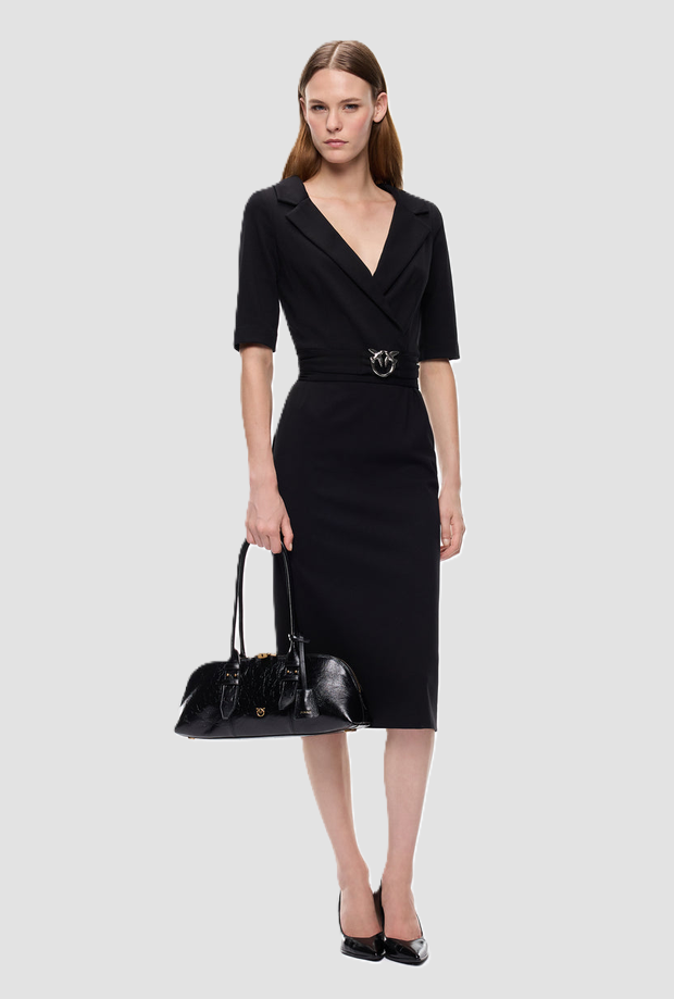 Abito con cintura Love Birds donna nero 