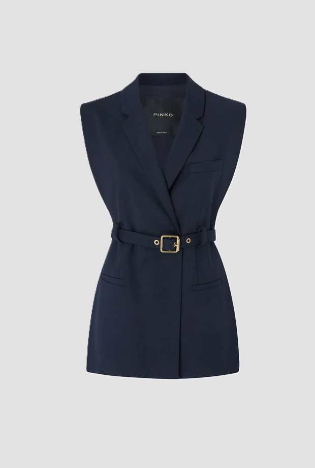 Giacca gilet con cintura donna blu scuro 