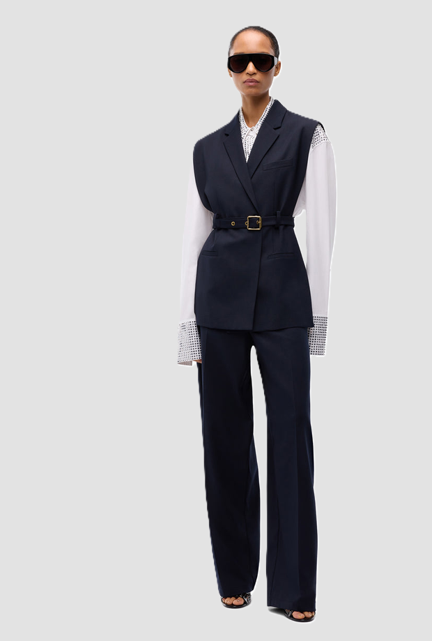 Giacca gilet con cintura donna blu scuro 
