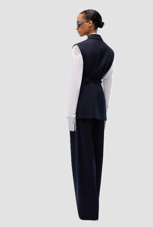 Giacca gilet con cintura donna blu scuro 