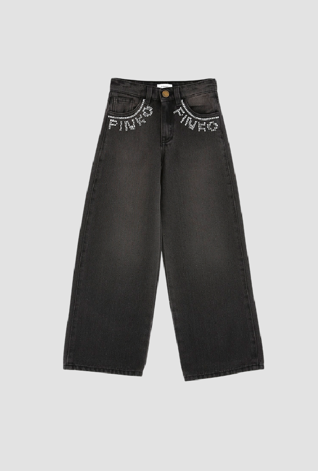 Jeans wide leg con ricamo bambina grigio scuro 