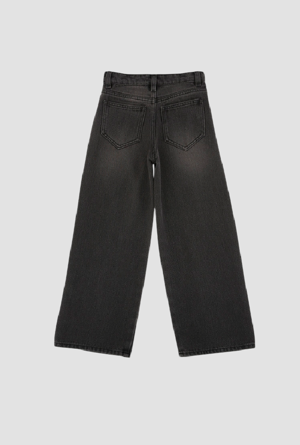 Jeans wide leg con ricamo bambina grigio scuro 