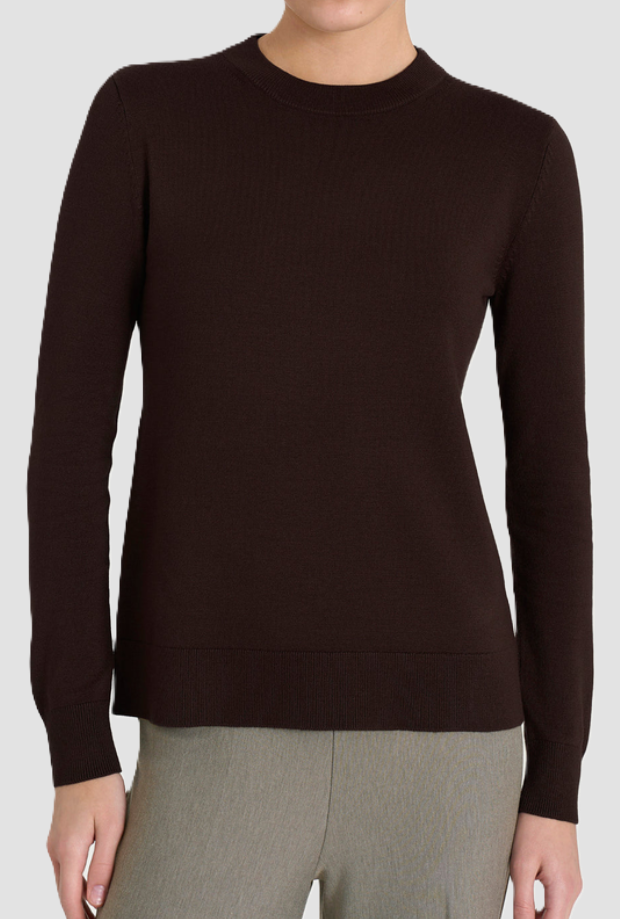 Maglia girocollo donna marrone 