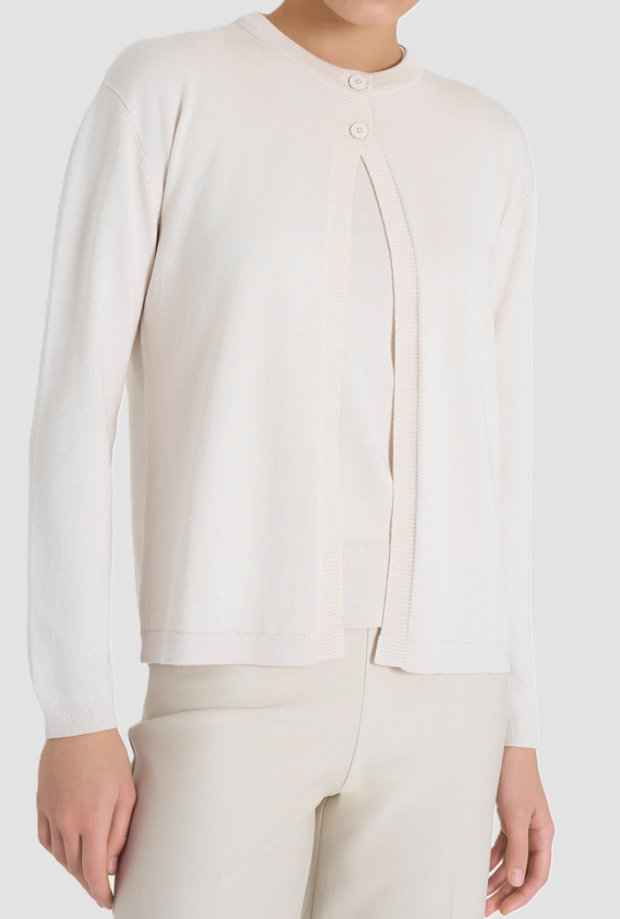 Cardigan a due bottoni donna panna 