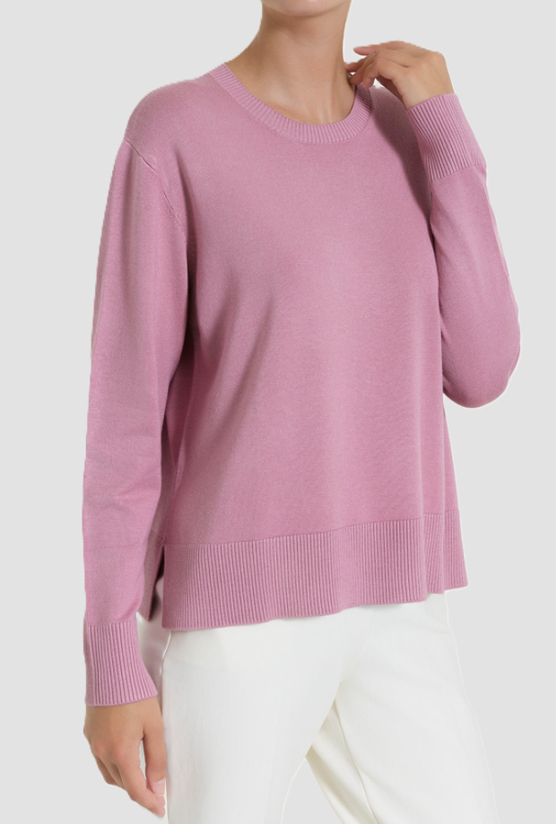 Maglia girocollo donna rosa 