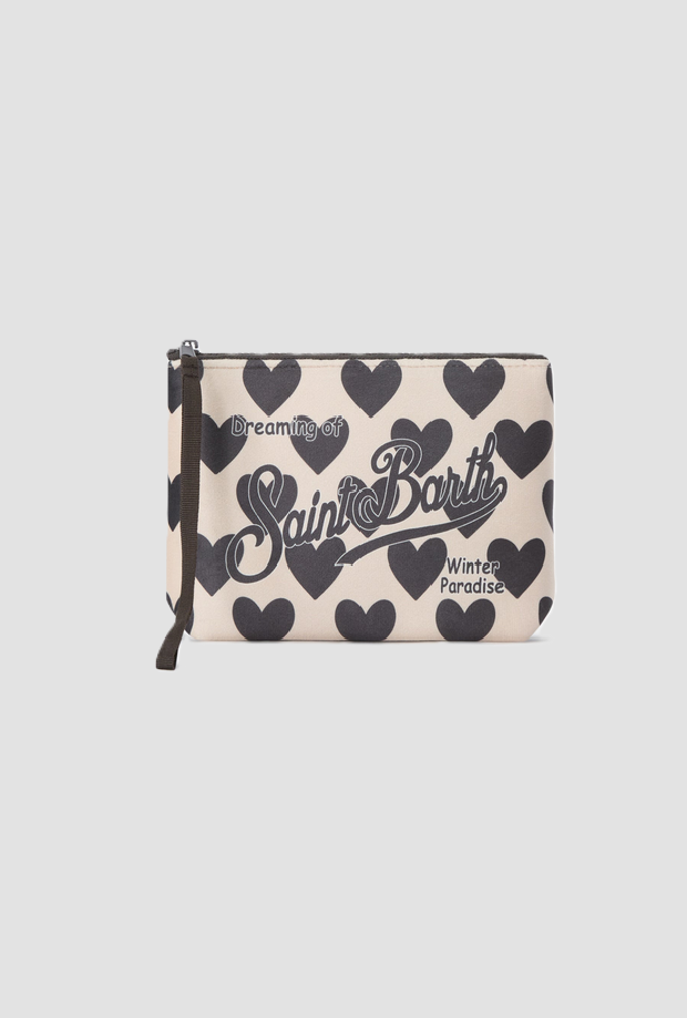 Pochette Aline con cuoricini da bambina beige-panna 