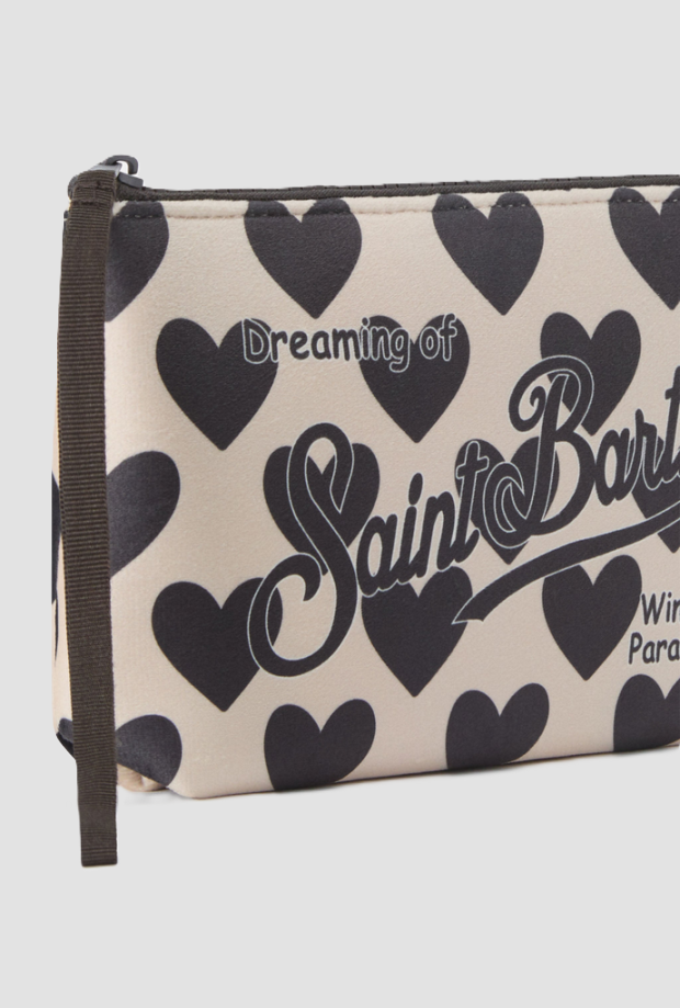 Pochette Aline con cuoricini da bambina beige-panna 
