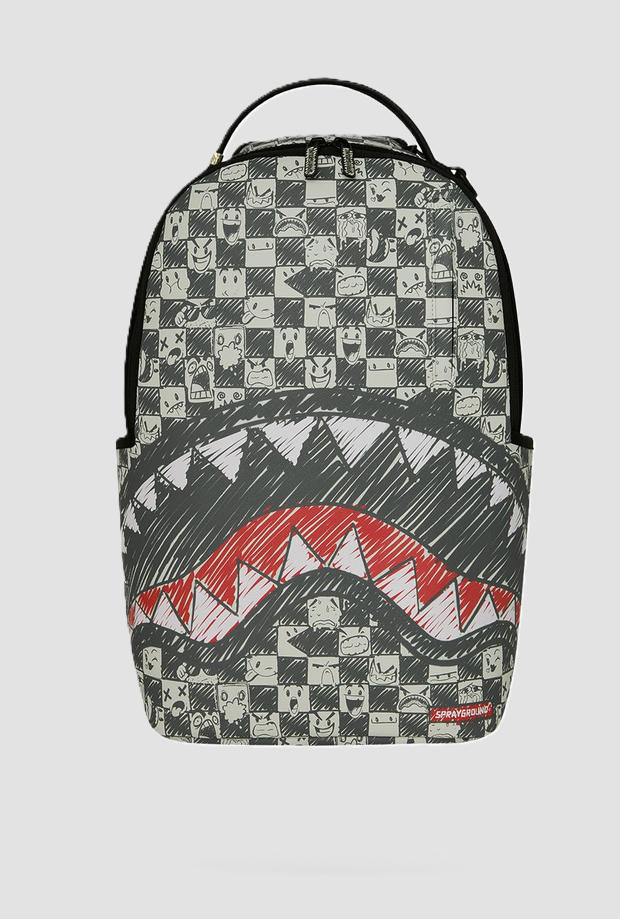 Zaino con grafica checkered unisex bianco-nero 