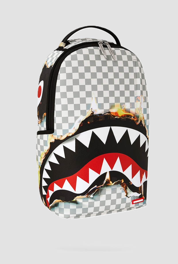 Zaino checkered shark & flames unisex grigio-bianco 