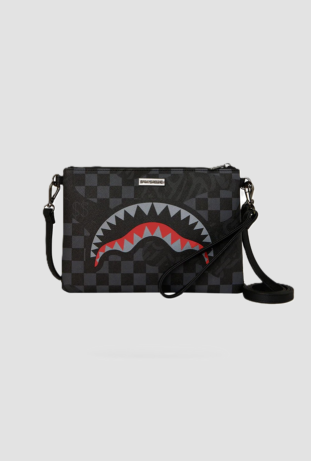 Pochette a scacchiera unisex nero-grigio 