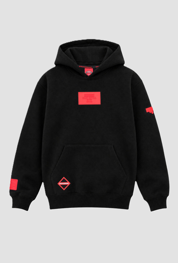 Felpa con cappuccio con patch rossa da bambino nero 