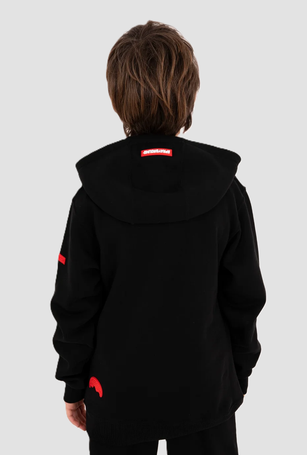 Felpa con cappuccio con patch rossa da bambino nero 
