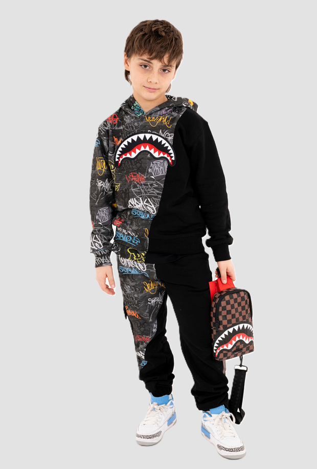 Felpa con cappuccio Diagonal Cut bambino grigio-nero 