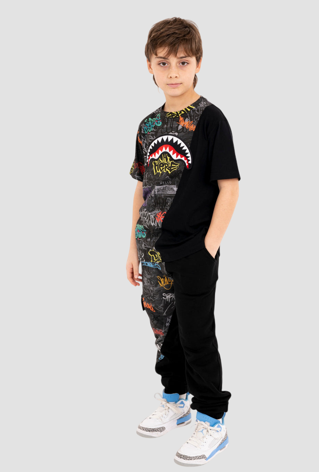 T-shirt Diagonal Cut bambino grigio-nero 