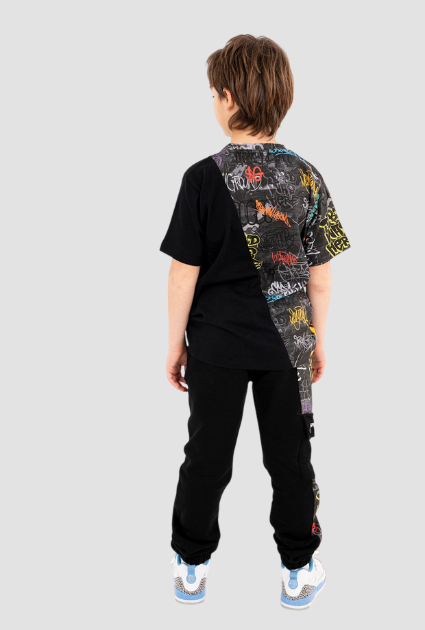 T-shirt Diagonal Cut bambino grigio-nero 