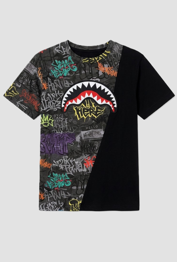 T-shirt Diagonal Cut bambino grigio-nero 