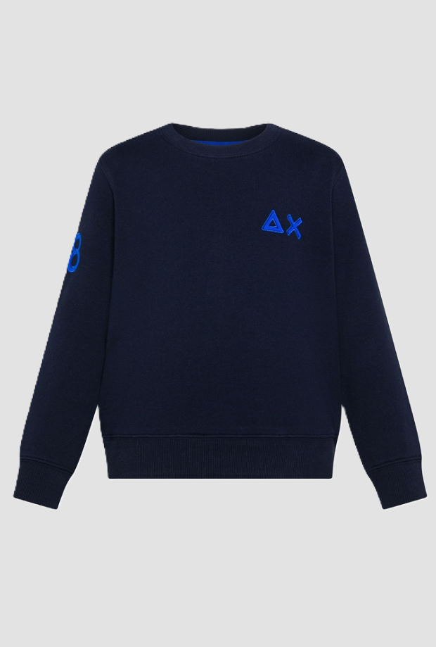 Felpa a girocollo con logo ricamato da bambino navy blue 