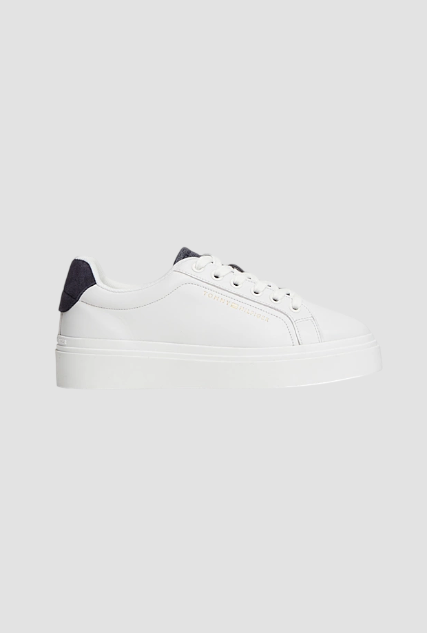 Scarpe in pelle con inserto blu da donna bianco 