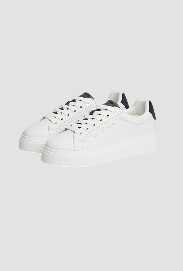 Scarpe in pelle con inserto blu da donna bianco 