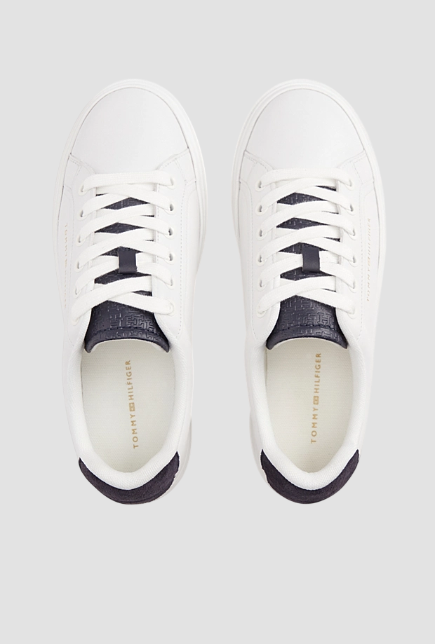 Scarpe in pelle con inserto blu da donna bianco 