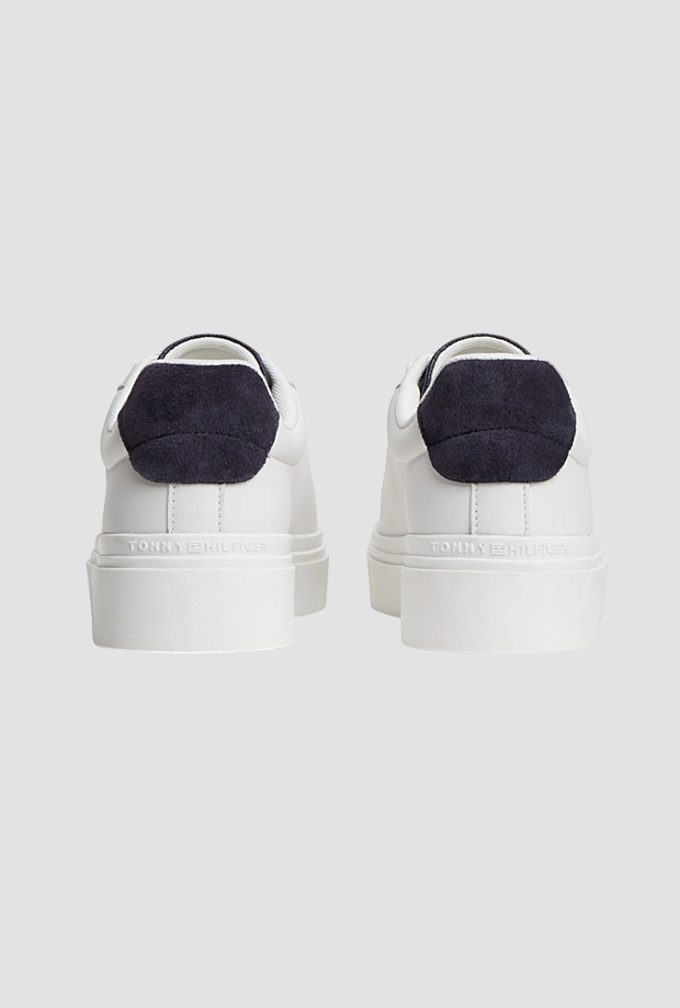 Scarpe in pelle con inserto blu da donna bianco 