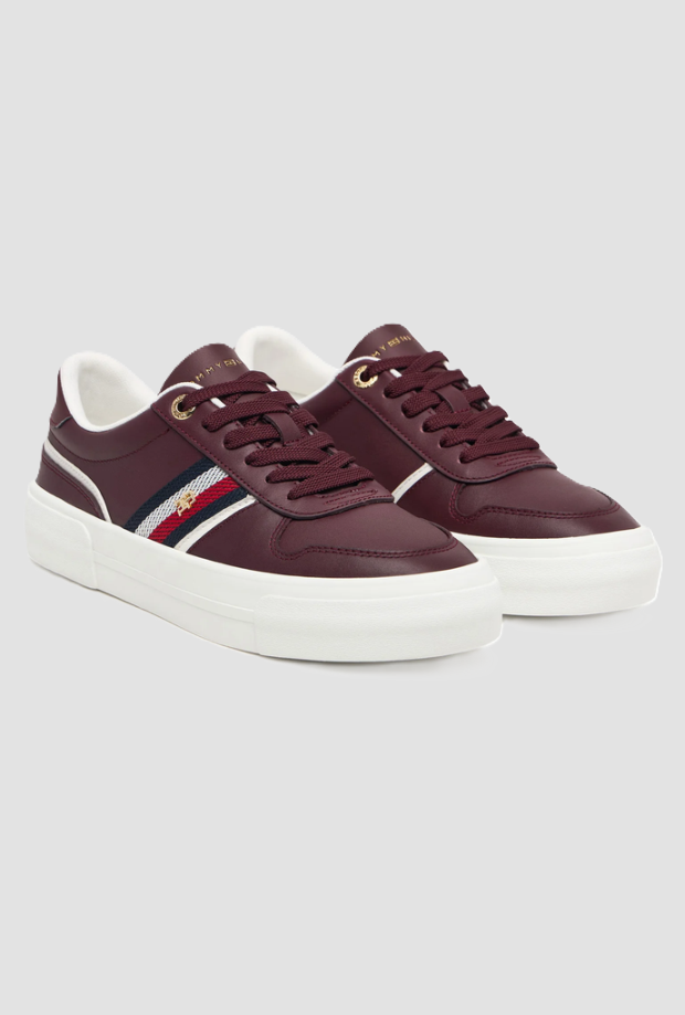Scarpe in pelle con platform donna bordeaux 