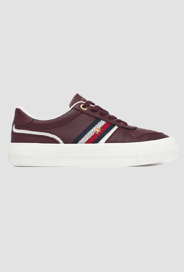 Scarpe in pelle con platform donna bordeaux 