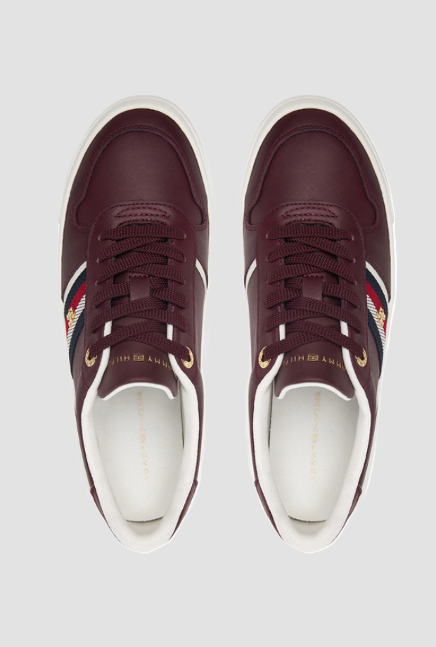 Scarpe in pelle con platform donna bordeaux 