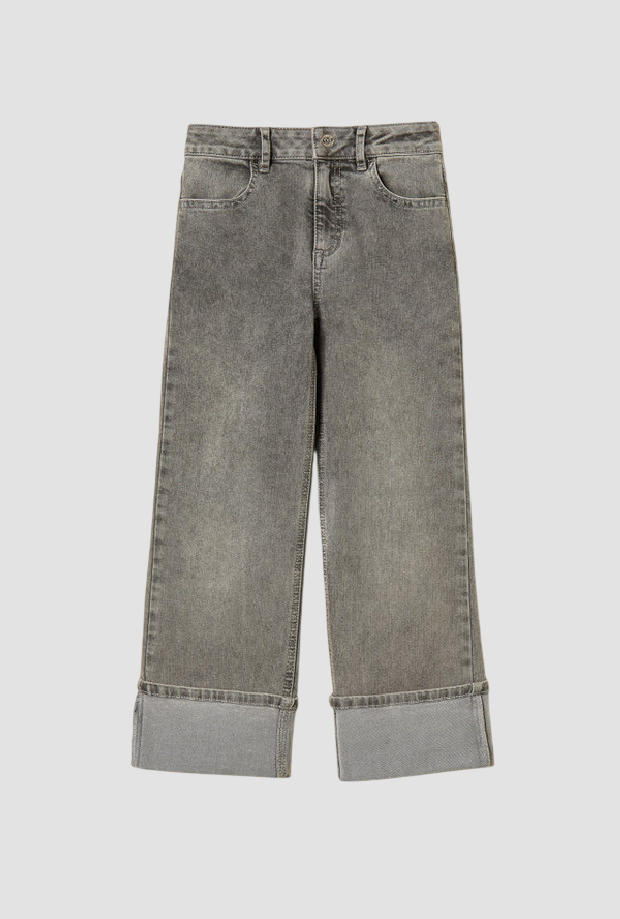 Jeans con risvolto bambina denim grigio 