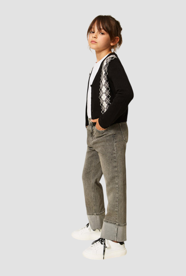 Jeans con risvolto bambina denim grigio 