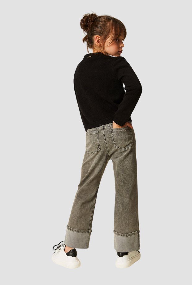 Jeans con risvolto bambina denim grigio 