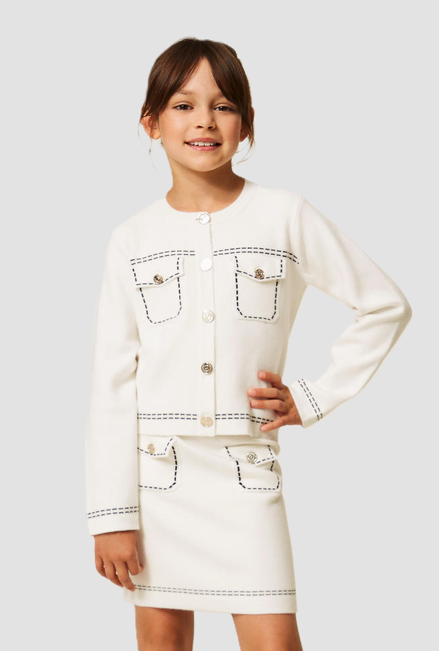 Cardigan con cuciture bambina bianco neve 