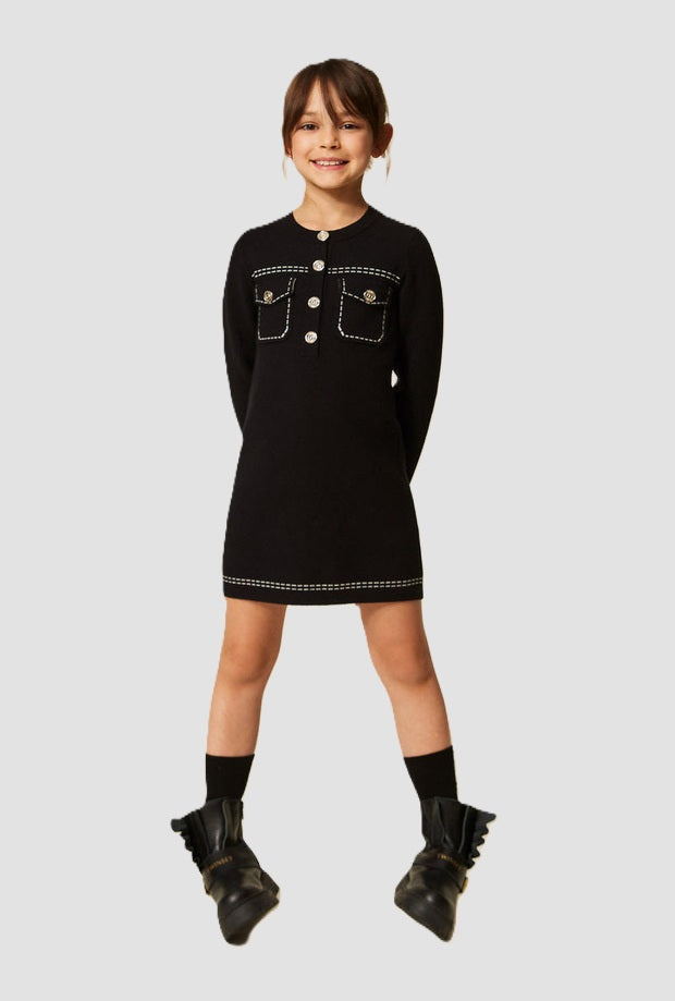Abito in maglia con impunture bambina nero 