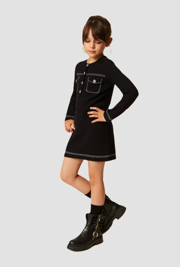 Abito in maglia con impunture bambina nero 