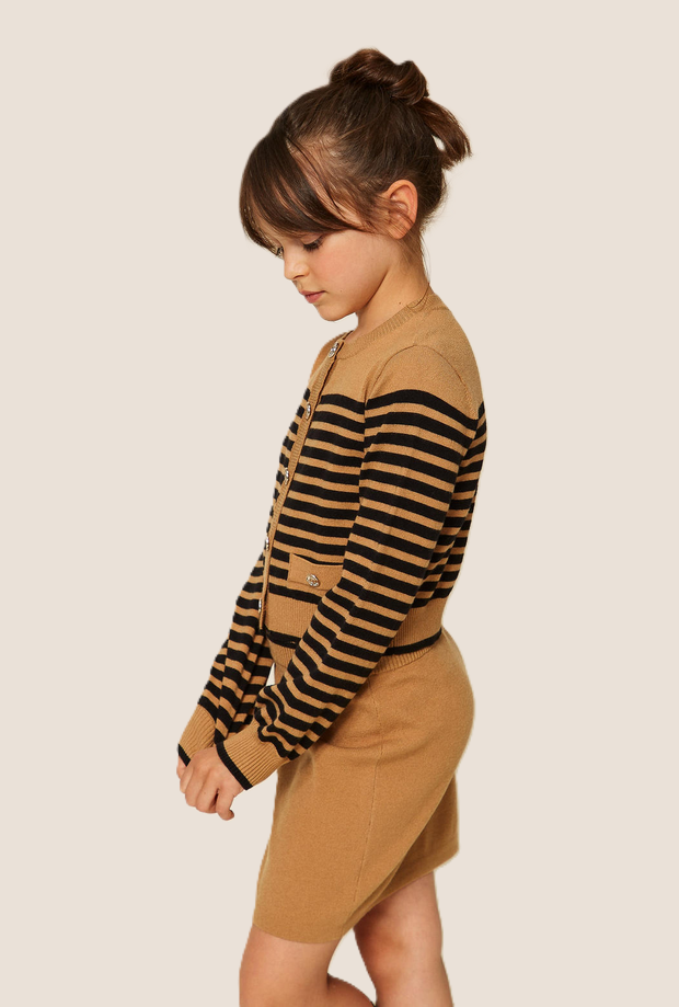 Cardigan in maglia a righe bambina marrone-nero 