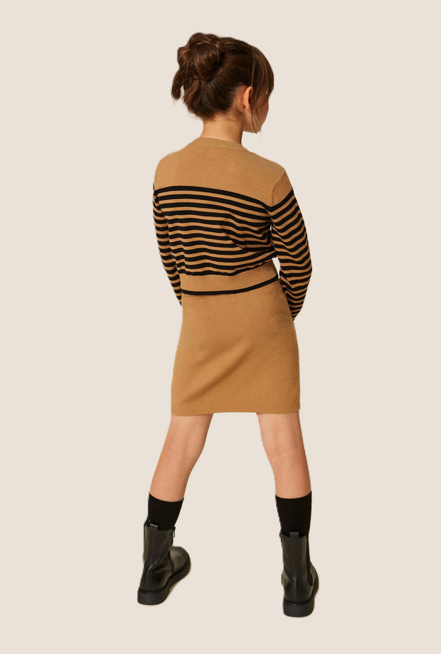 Cardigan in maglia a righe bambina marrone-nero 