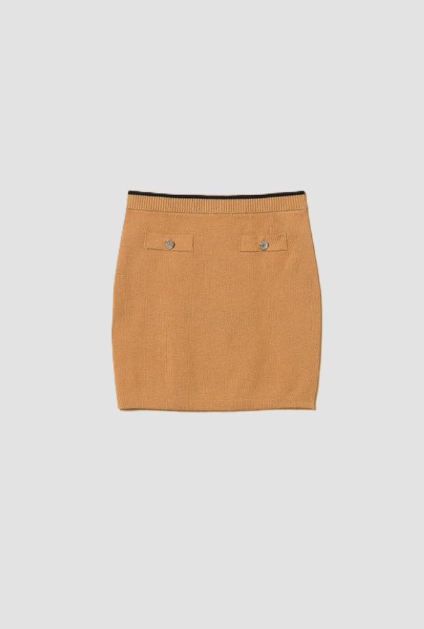 Gonna in maglia con bottoni bambina marrone 